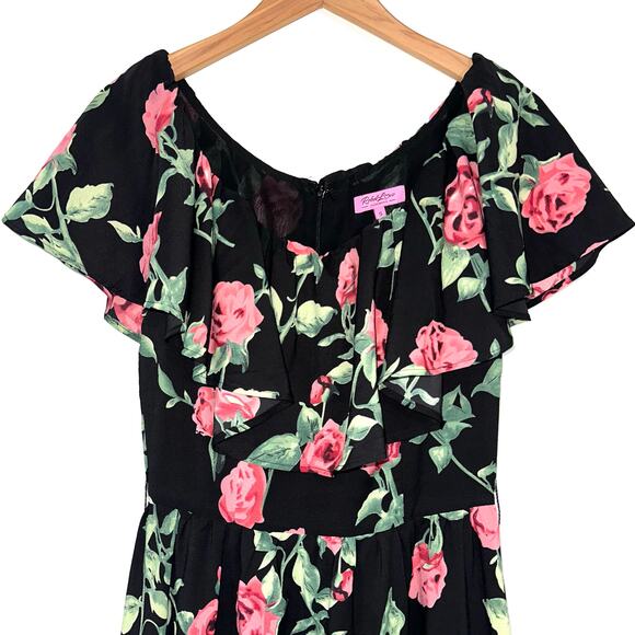 Rebel Love Clothing Pink Black Rose Floral Ruffle Maxi Dress Size Small - Picture 3 of 14